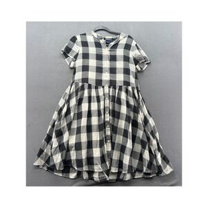 GAP Dress Womens Sz S Black White Buffalo Plaid Button Front Babydoll Pockets